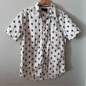 White Shirt with Black Cactus Pattern